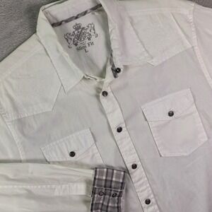 Guess Men's Slim Fit White Button Down Shirt Sz Large Embroidered Western Style
